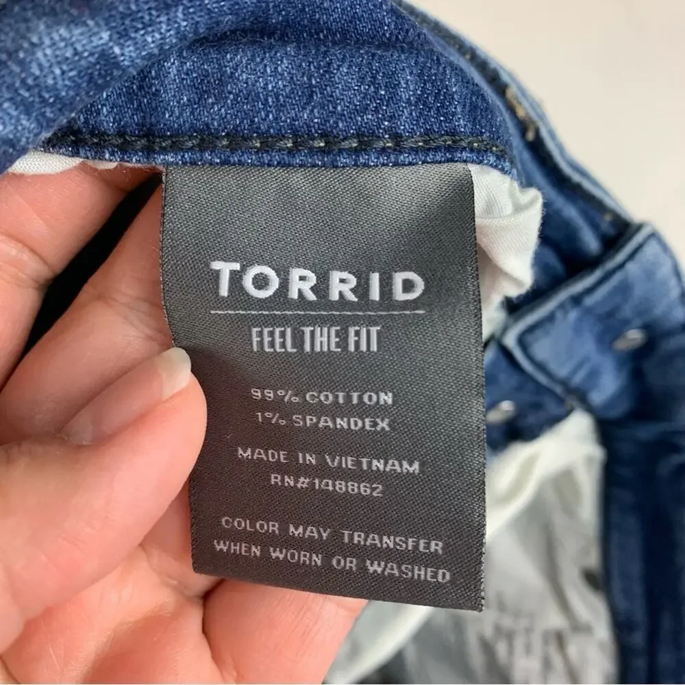 Torrid size 14 button front denim Blue Distressed Jean Shorts Casual Cut-Off